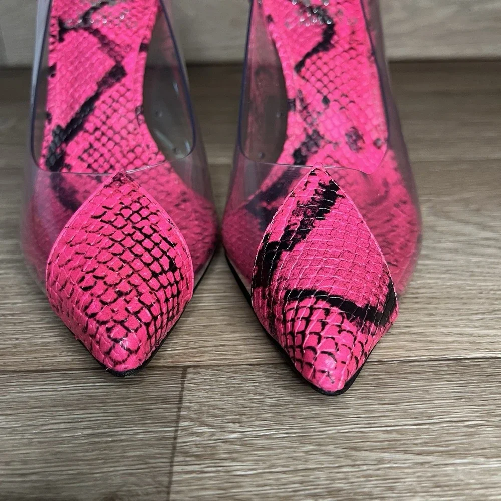 Vince‎ Camuto Clear Neon Poised Python Snakeskin Heels, Pink, 5.5